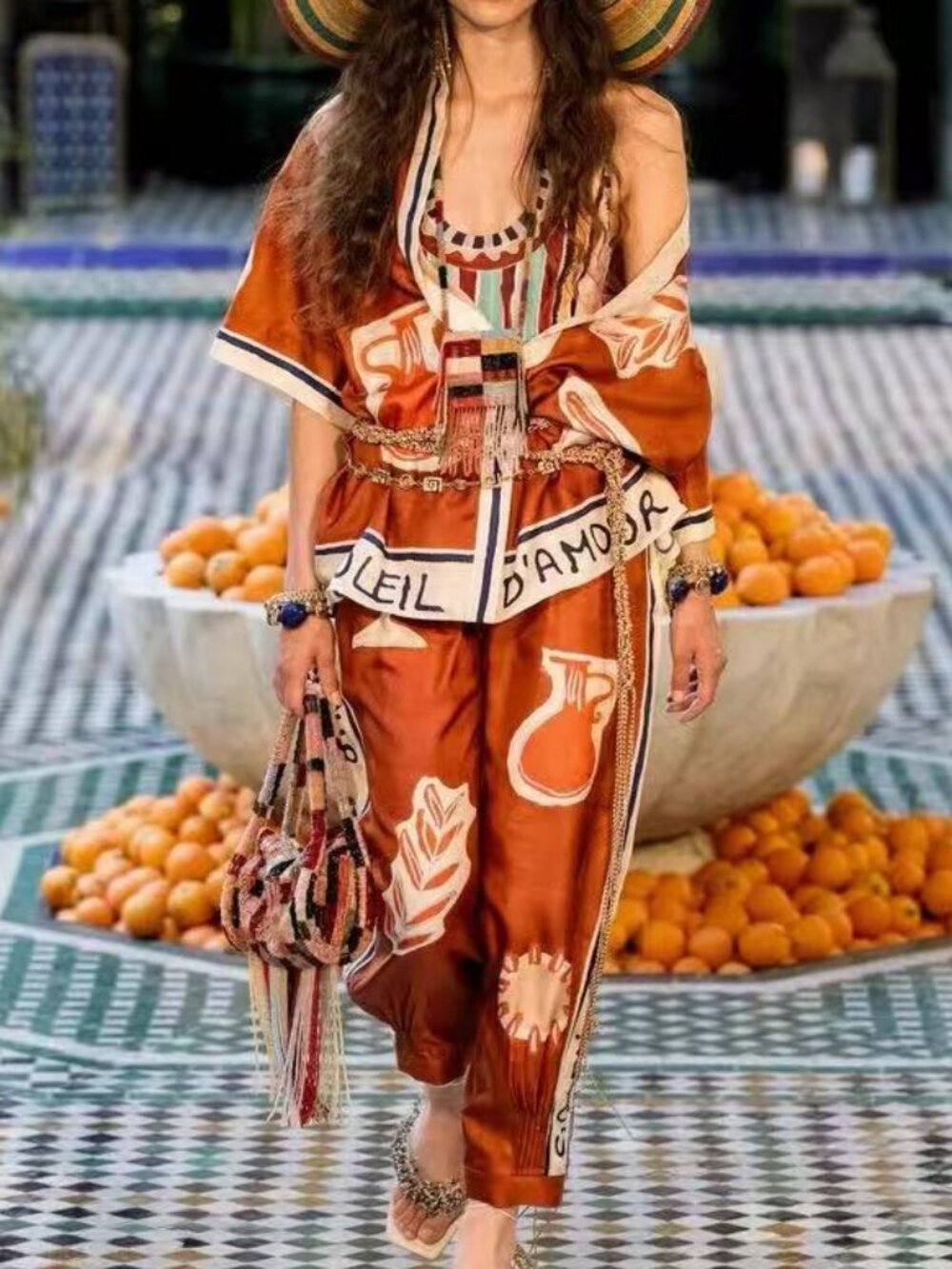 Zimmermann Rust Brown Printed Wide-Leg Two-piece set.